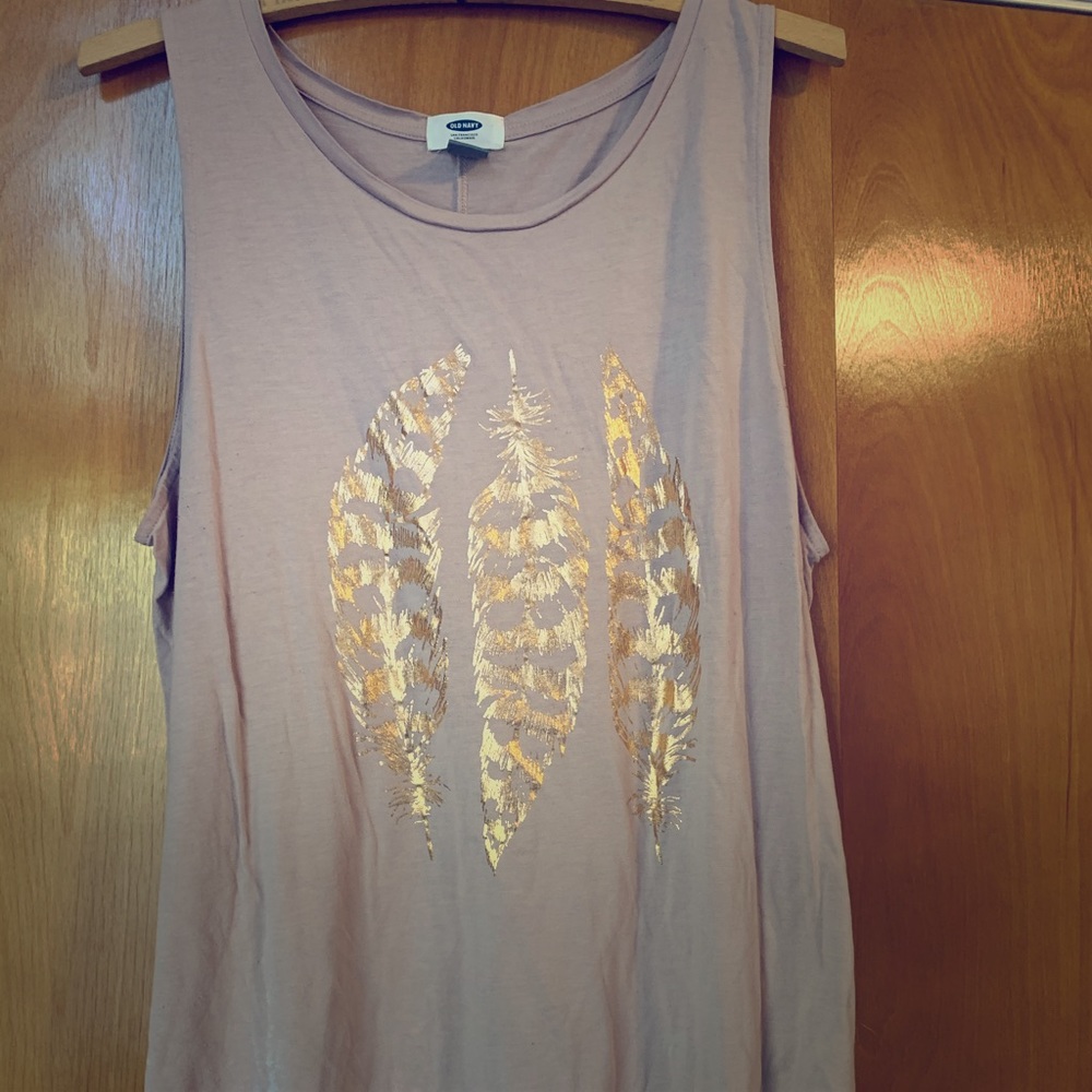 Mauve / dusty rose and gold feather old navy tank